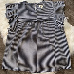 monteau Los Angeles Striped Ruffle Sleeve Top